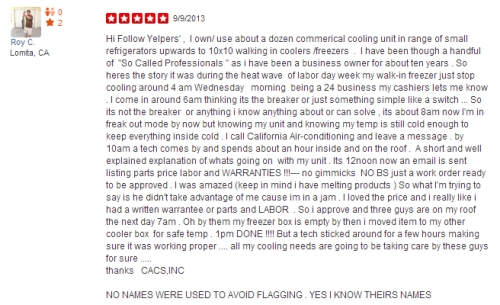 Yelp reviews, yelp california air conditioning systems, customers from yelp, california air customers